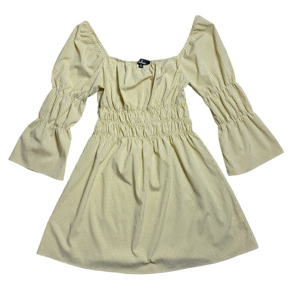 Lulu’s Lunch Date Yellow Gingham Bell Sleeve Mini Dress Women’s US M - Picture 2 of 9